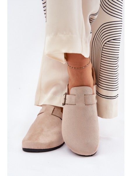 Women's platform clogs with buckle beige Selio