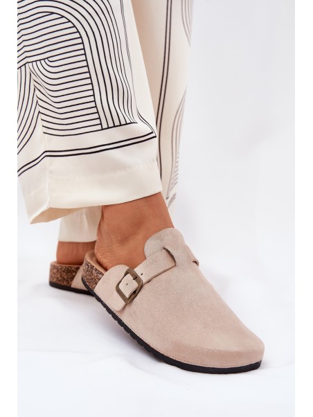 Women's platform clogs with buckle beige Selio