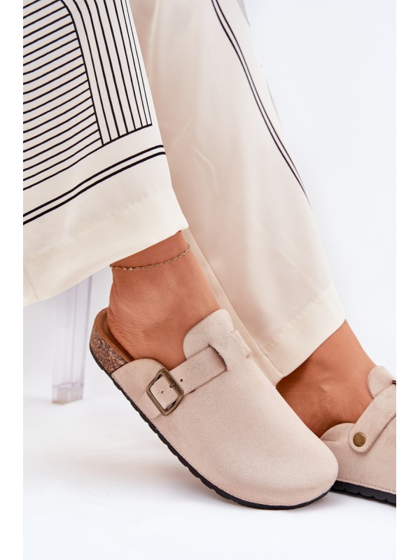 Women's platform clogs with buckle beige Selio