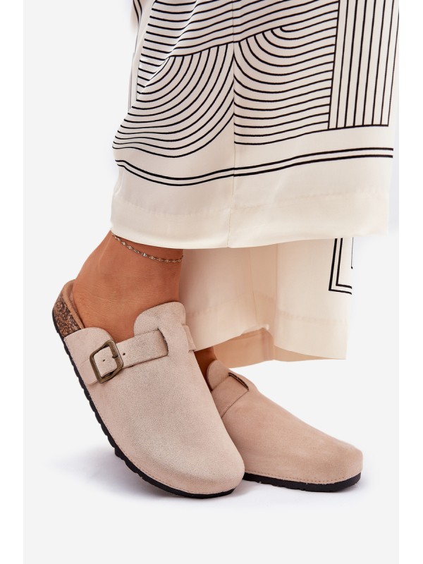 Women's platform clogs with buckle beige Selio