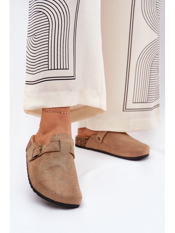 Women's clogs and on a platform with buckle khaki Selio