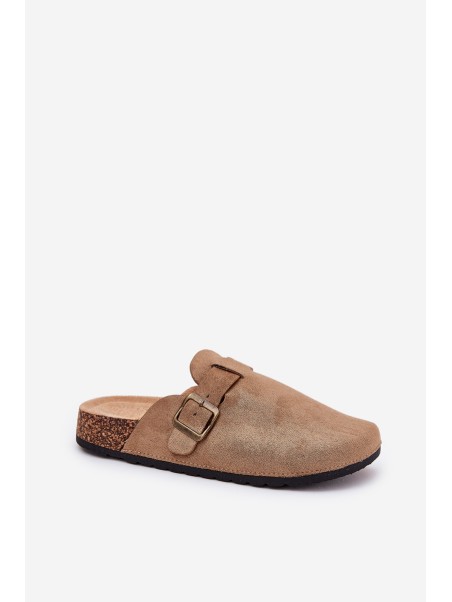 Women's clogs and on a platform with buckle khaki Selio