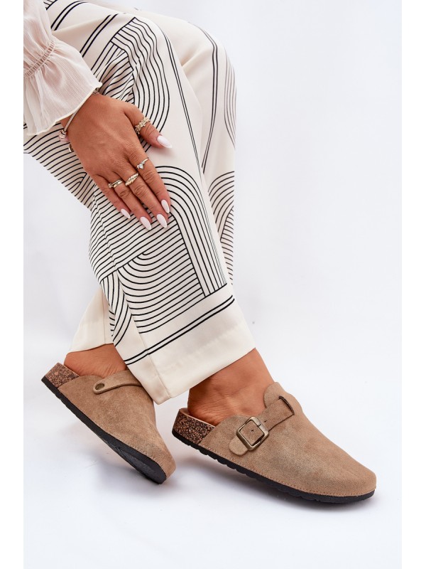 Women's clogs and on a platform with buckle khaki Selio