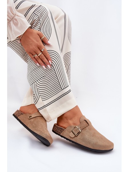 Women's clogs and on a platform with buckle khaki Selio