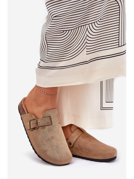 Women's clogs and on a platform with buckle khaki Selio