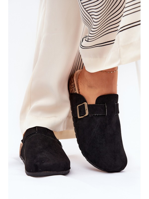 Ladies Slippers and On Platform With Buckle Black Selio