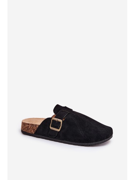 Ladies Slippers and On Platform With Buckle Black Selio