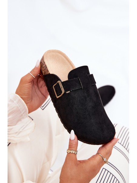 Ladies Slippers and On Platform With Buckle Black Selio