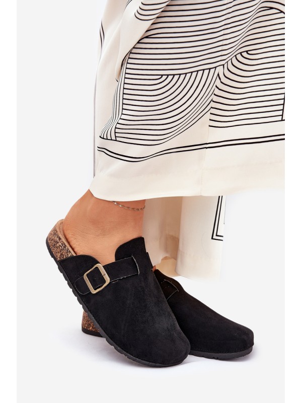 Ladies Slippers and On Platform With Buckle Black Selio