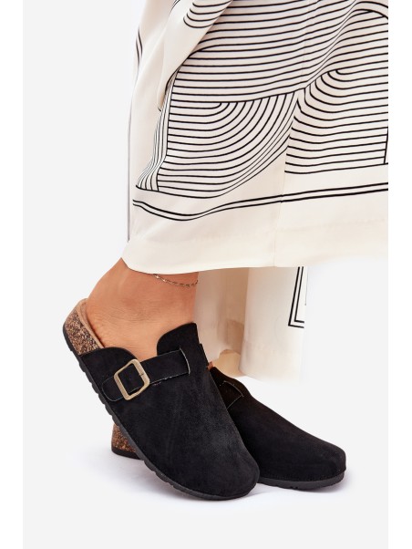 Ladies Slippers and On Platform With Buckle Black Selio