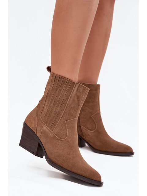 Suede Cowboy Ankle Boots Women's Heeled Insulated Camel Dylira 2