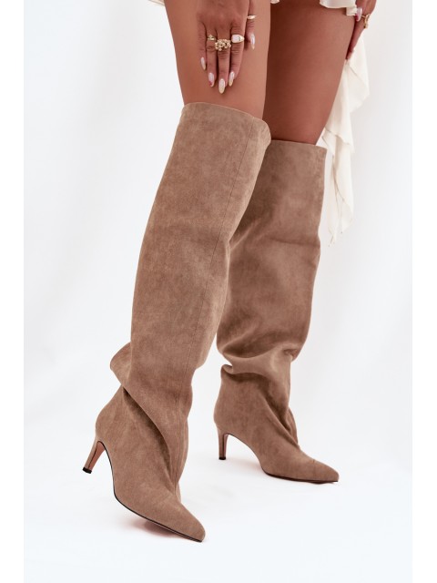 Women's high heel slip-on beige boots Mavilla 2