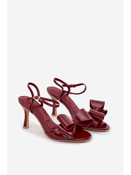 Patent Leather High Heel Sandals with Bow Bordeaux Noliva