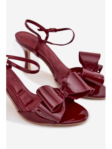 Patent Leather High Heel Sandals with Bow Bordeaux Noliva