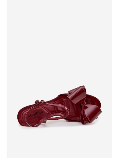 Patent Leather High Heel Sandals with Bow Bordeaux Noliva