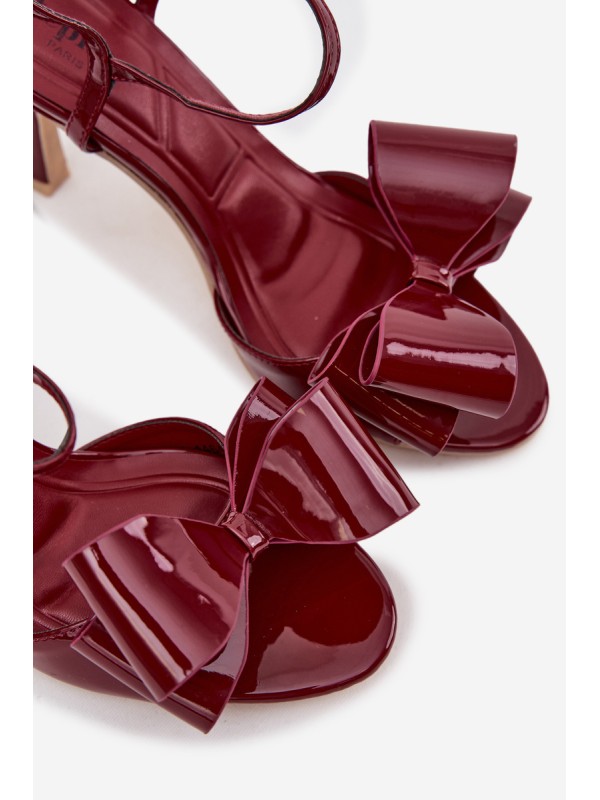 Patent Leather High Heel Sandals with Bow Bordeaux Noliva