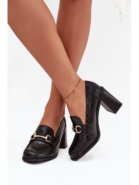Women's Low Shoes with Heels with Embossing and Gold Detail Black Novella