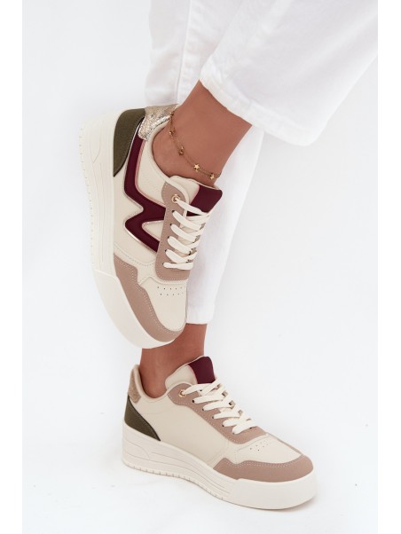 Women's Sneakers on Platform with Gold Inserts Beige Zalvra