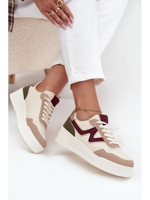 Women's Sneakers on Platform with Gold Inserts Beige Zalvra