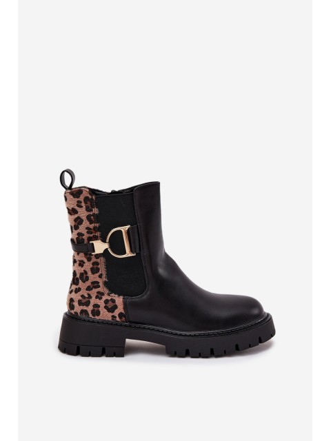 Insulated Ankle Boots Women With Gold Detail Leopard Print Black Priscilla 2