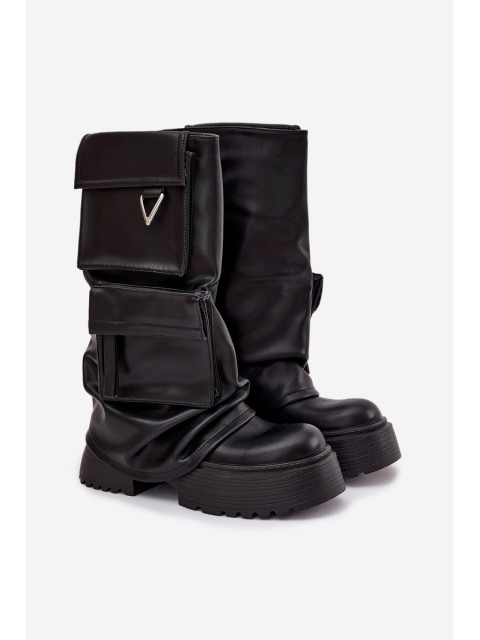 Insulated Slip-on Women's Boots on a Thick Platform with Pockets Black Clarinda 2