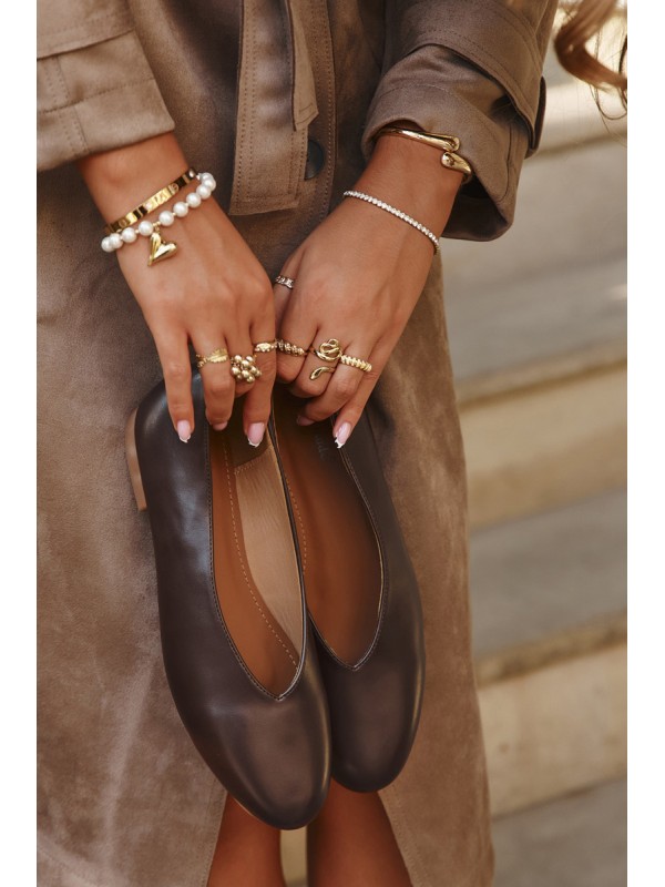 Women's Ballerinas Made of Eco Leather Flat Heel Brown Olyssia