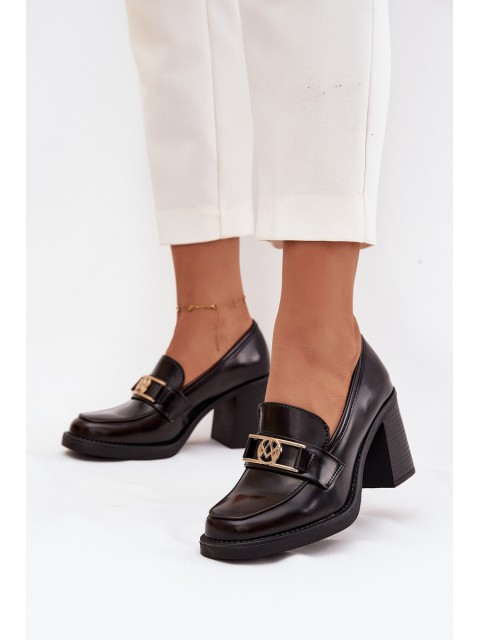 Women's Low Shoes with Heel with Gold Detail Chocolate Privelle 2