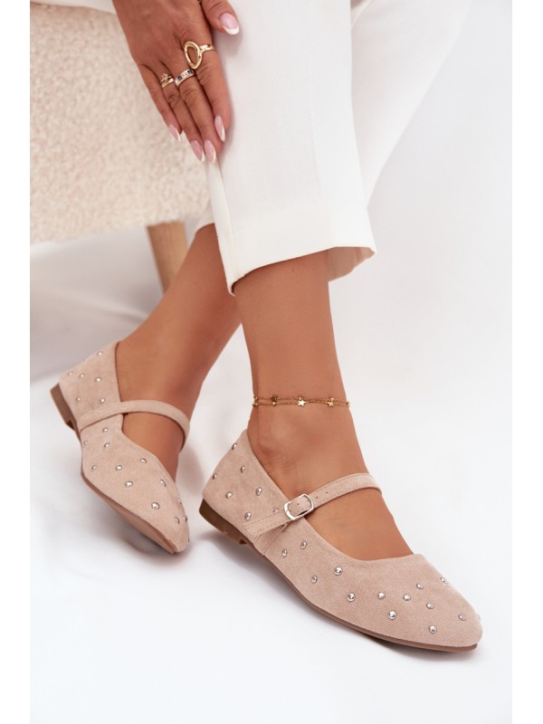 Embellished Women's Ballerinas With Strap Pink Olivisse