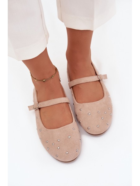 Embellished Women's Ballerinas With Strap Pink Olivisse