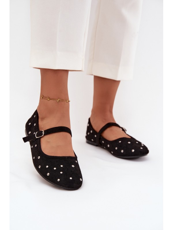 Embellished Women's Ballerinas with Strap Black Olivisse 2