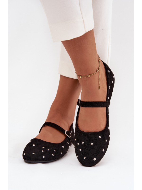 Embellished Women's Ballerinas with Strap Black Olivisse