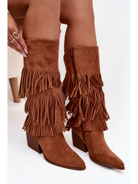 Insulated Cowboy Boots Women's With Fringes Camel Brivina