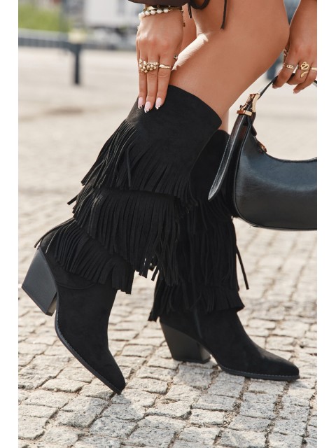 Heated Leather Cowboy Boots Women's With Fringes Black Brivina 2