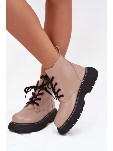 Insulated women's ankle boots on platform with laces dark beige Harmine 2