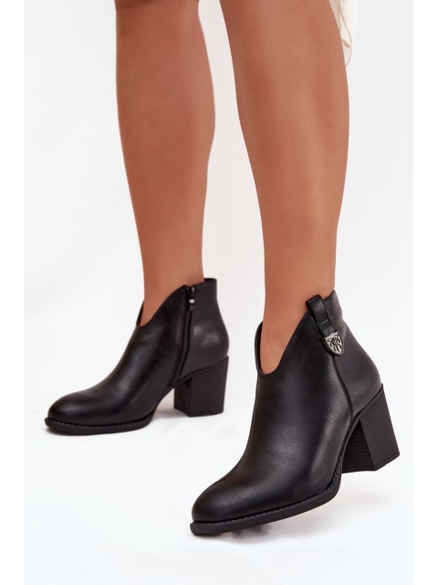 Insulated Women's Ankle Boots On Heel From Eco Leather Black Talienne
