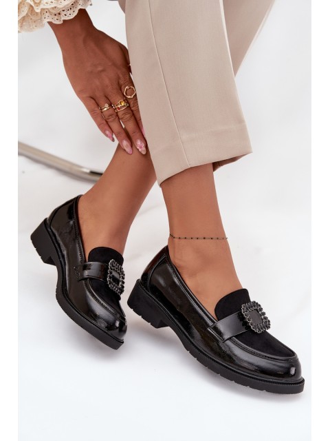 Patent Leather Women's Loafers With Decorative Buckle S.Barski HY52-546 Black