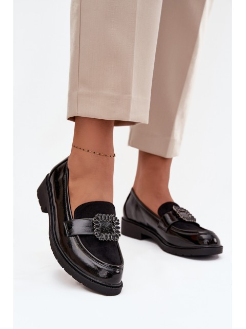 Patent Leather Women's Loafers With Decorative Buckle S.Barski HY52-546 Black 2