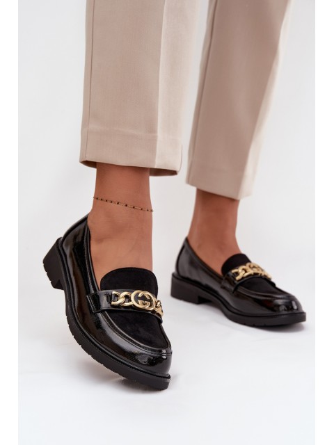 Patent Leather Women's Loafers with Gold Ornament S.Barski HY52-540 Black