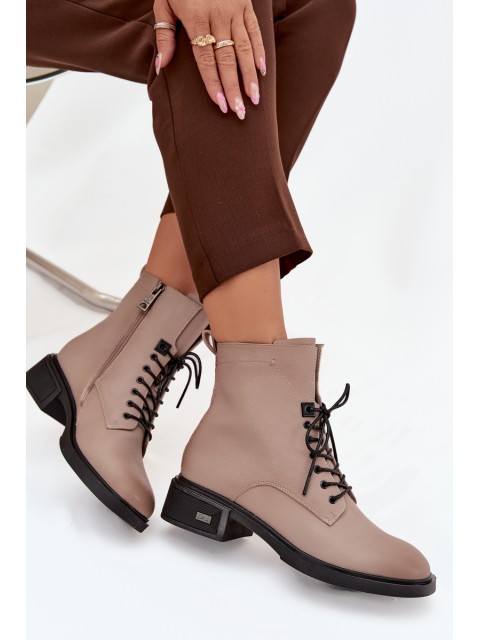 Women's Leather Ankle Boots Low Heel Insulated Vinceza 39955 Beige