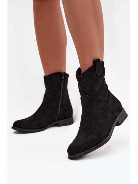 Women's Flat Heel Ankle Boots with Openwork Pattern S.Barski HY52-530 Black 2