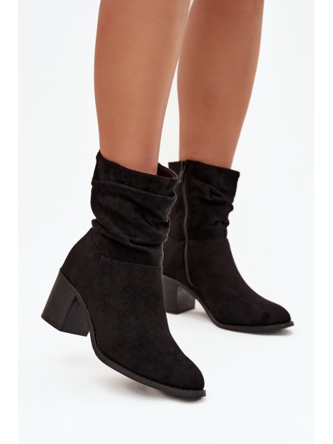 Women's ankle boots with ruching on heel S.Barski HY52-516 Black