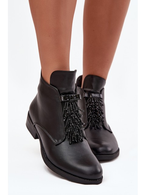 Insulated Women's Ankle Boots Flat Heel S.Barski HY42-713 Black