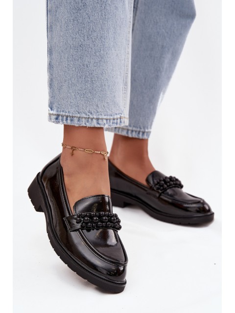 Women's Patent Loafers With Beads S.Barski HY52-541 Black 2