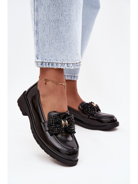 Patent Leather Women's Loafers with Bow S.Barski HY52-319A Black 2
