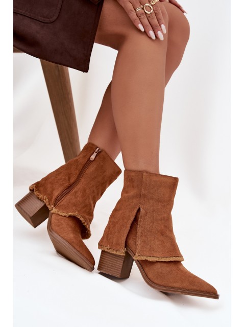 Women's ankle boots on heel with rolled shaft Camel Idalia