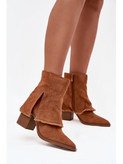 Women's ankle boots on heel with rolled shaft Camel Idalia 2