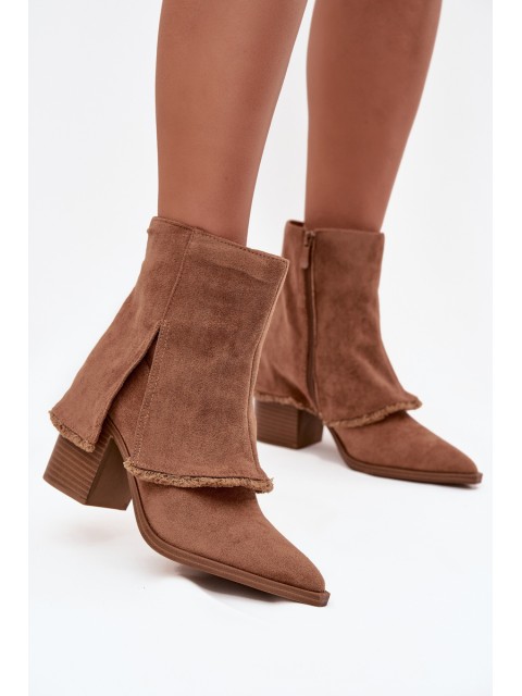Women's ankle boots with heel and turned-up shaft light brown Idalia 2