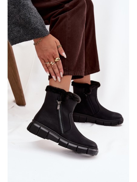 Women's Snow Boots on Platform with Fur Black Briselle