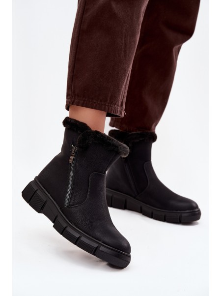 Women's Snow Boots on Platform with Fur Black Briselle