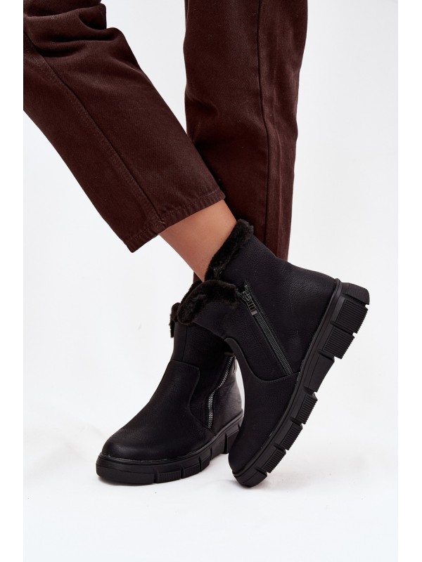 Women's Snow Boots on Platform with Fur Black Briselle
